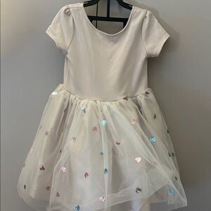 H&M Cream Kids Tutu Dress with Sequin Heart Accents size 5T/6 Easter spring